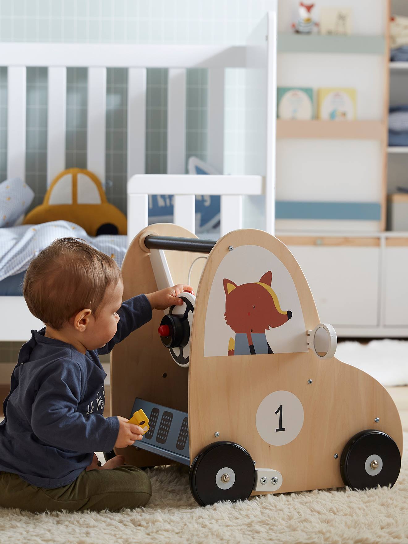 Vertbaudet Baby Lauflernwagen mit Bremse, Holz FSC - mehrfarbig