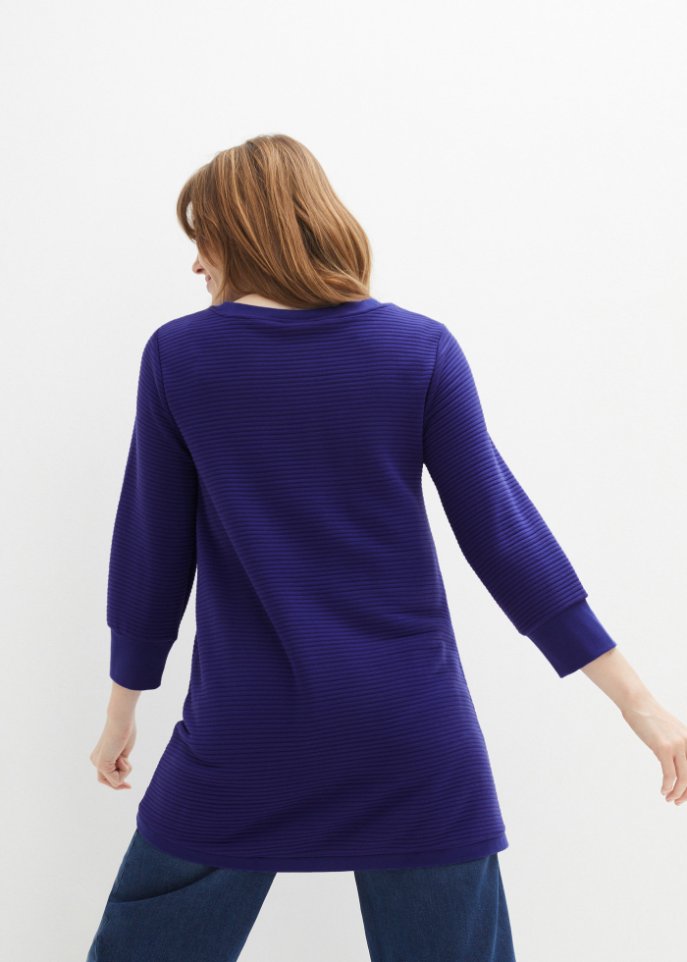 Langes Sweatshirt Tunika mit Struktur in A-Line, 3/4 Arm