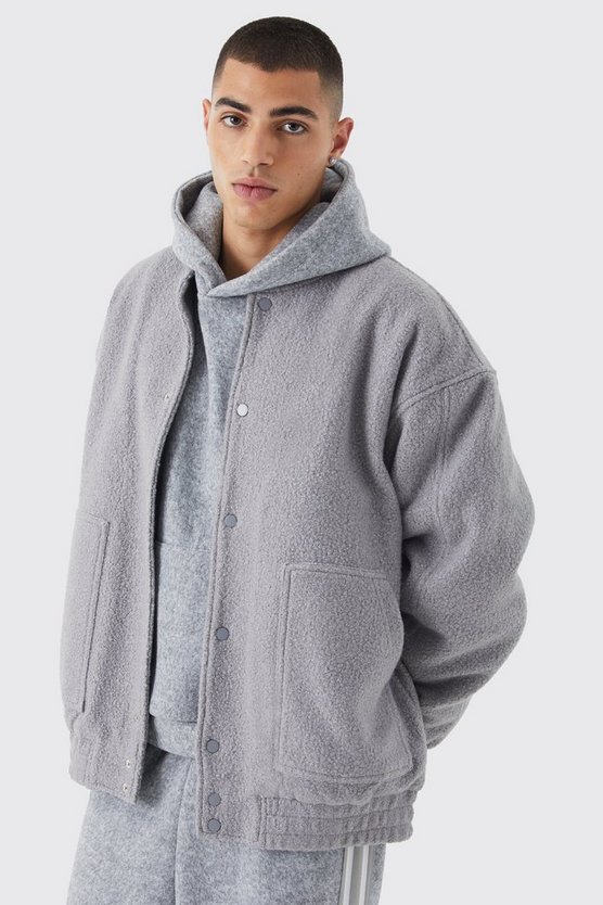 Strukturierte Oversize Bouclee-Bomberjacke