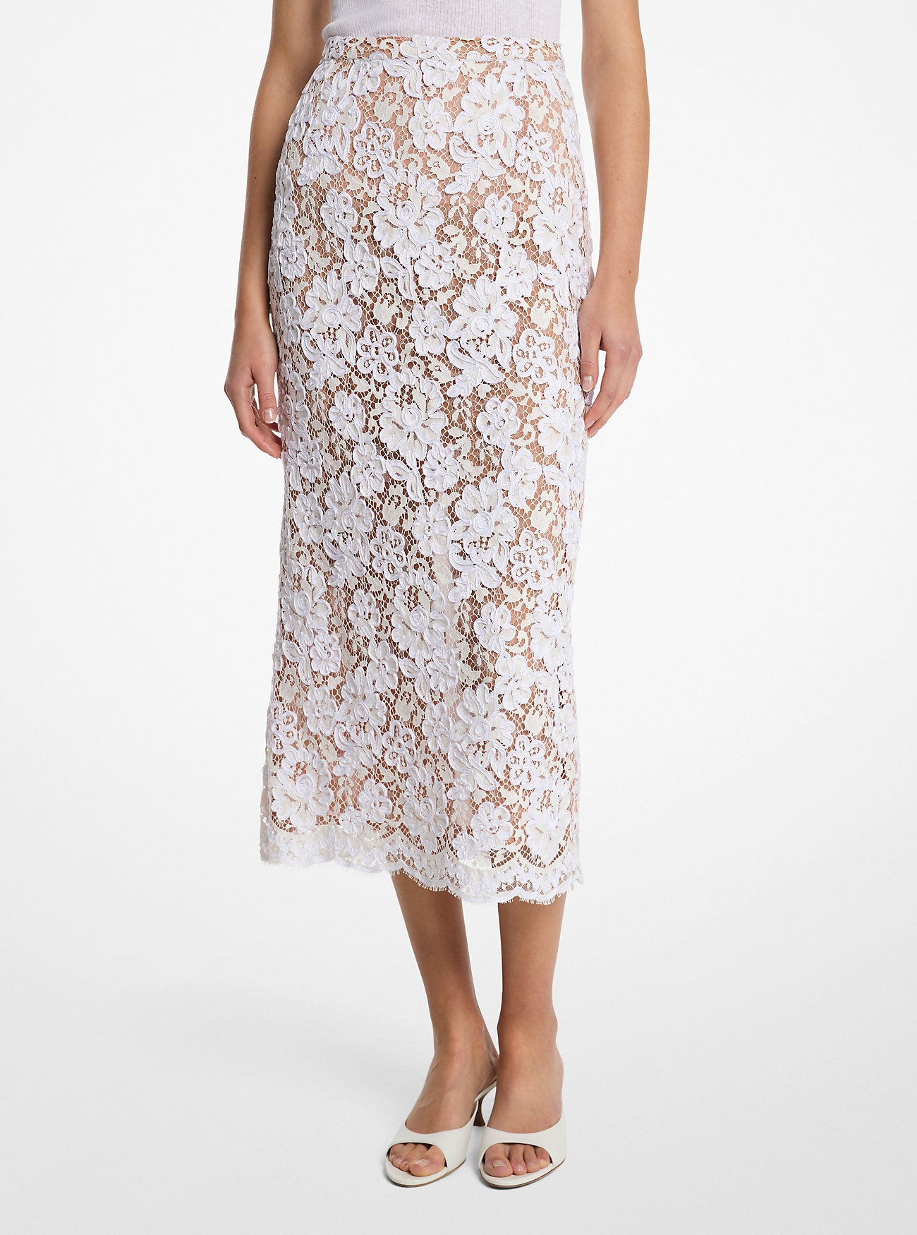 Gonna a tubino in pizzo Soutache - BIANCO OTTICO