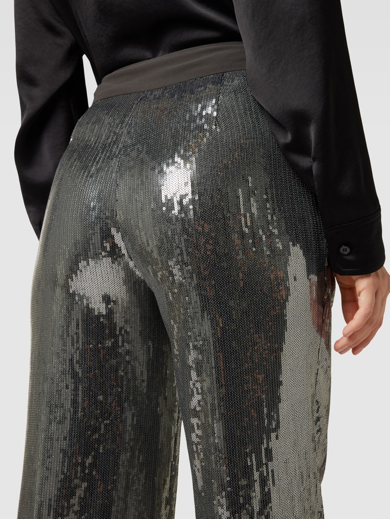 Stoffhose mit Paillettenbesatz in dunkelgrau