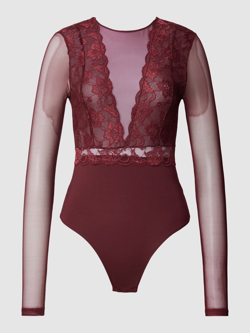 Body mit Spitzenbesatz Modell 'Sicca' in bordeaux rot