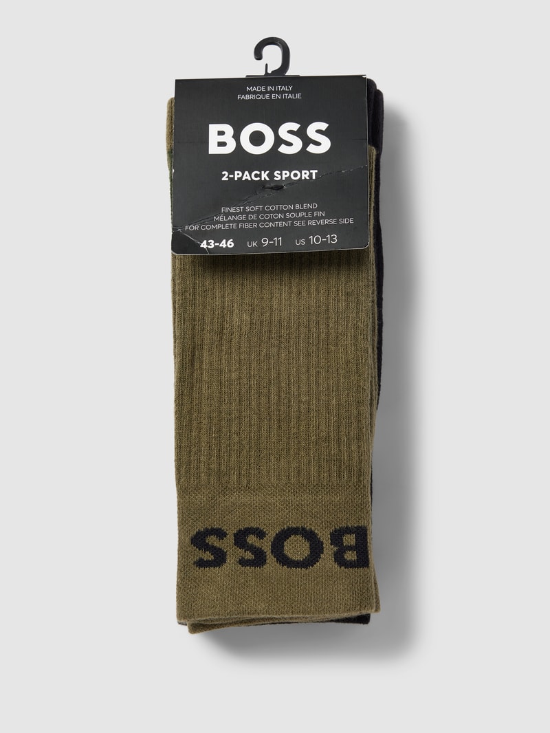 Socken mit Label-Schriftzug im 2er-Pack Modell 'Sport' in olivgrün