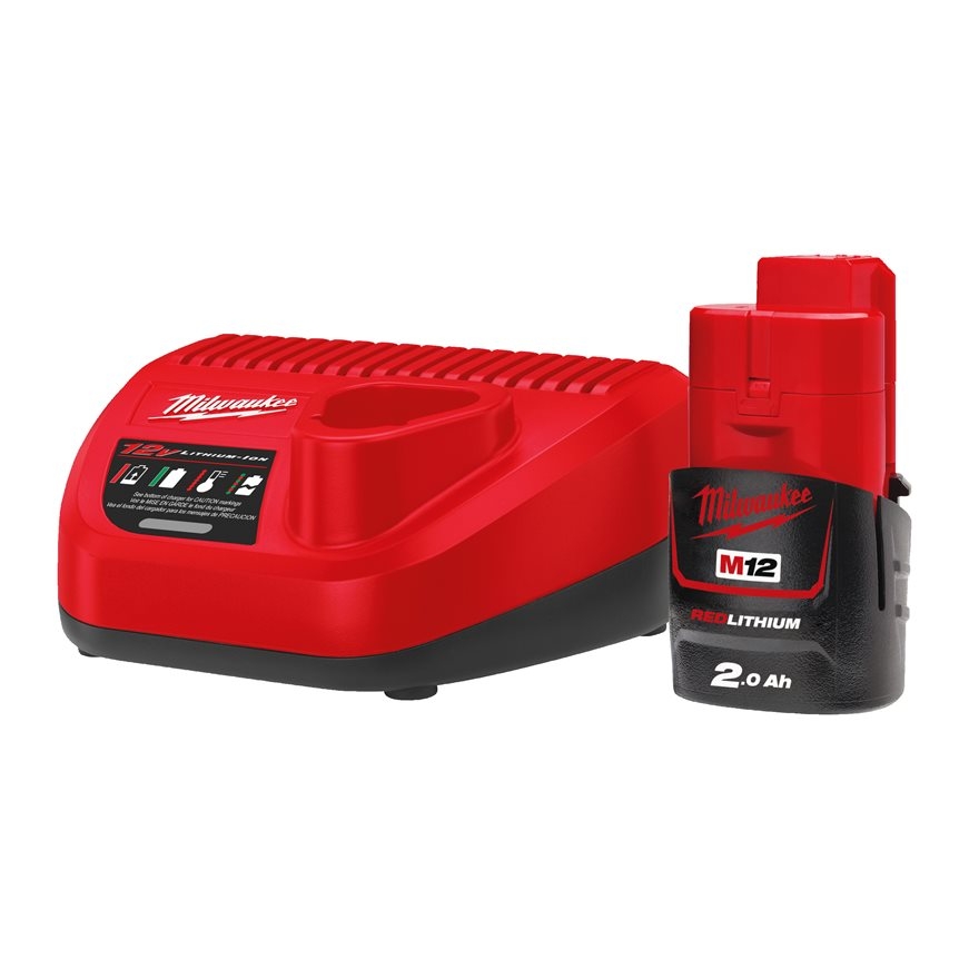 Milwaukee-tilbehør 4933451900 M12 NRG-201 - M12 B2-batteri 12V 2,0Ah rødlitium-ion + lader C12 C