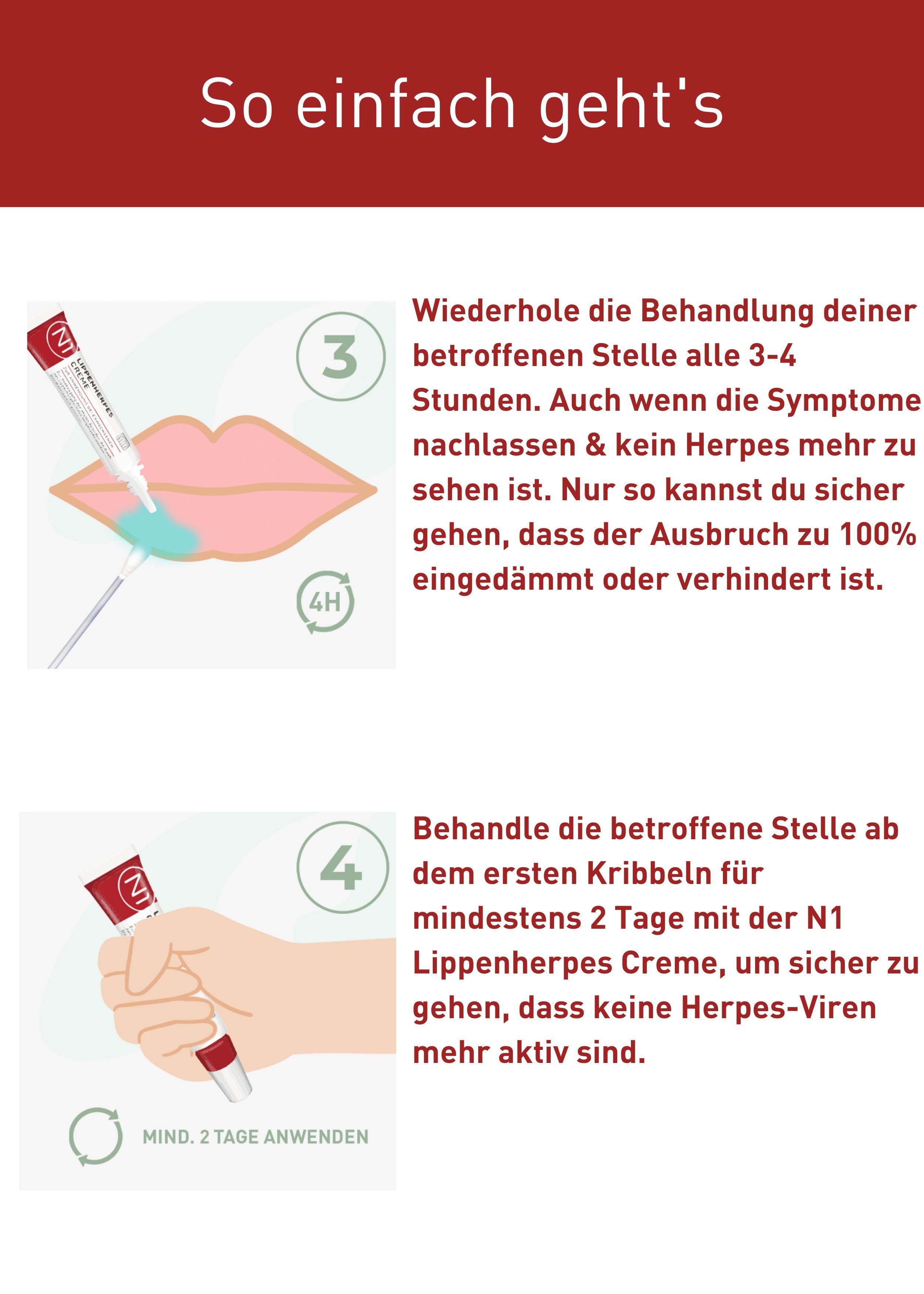 N1 Healthcare Lippencreme Herpes Creme bei Lippenherpes, wirkt sofort, patentiert, geöffnet 6 Monate haltbar