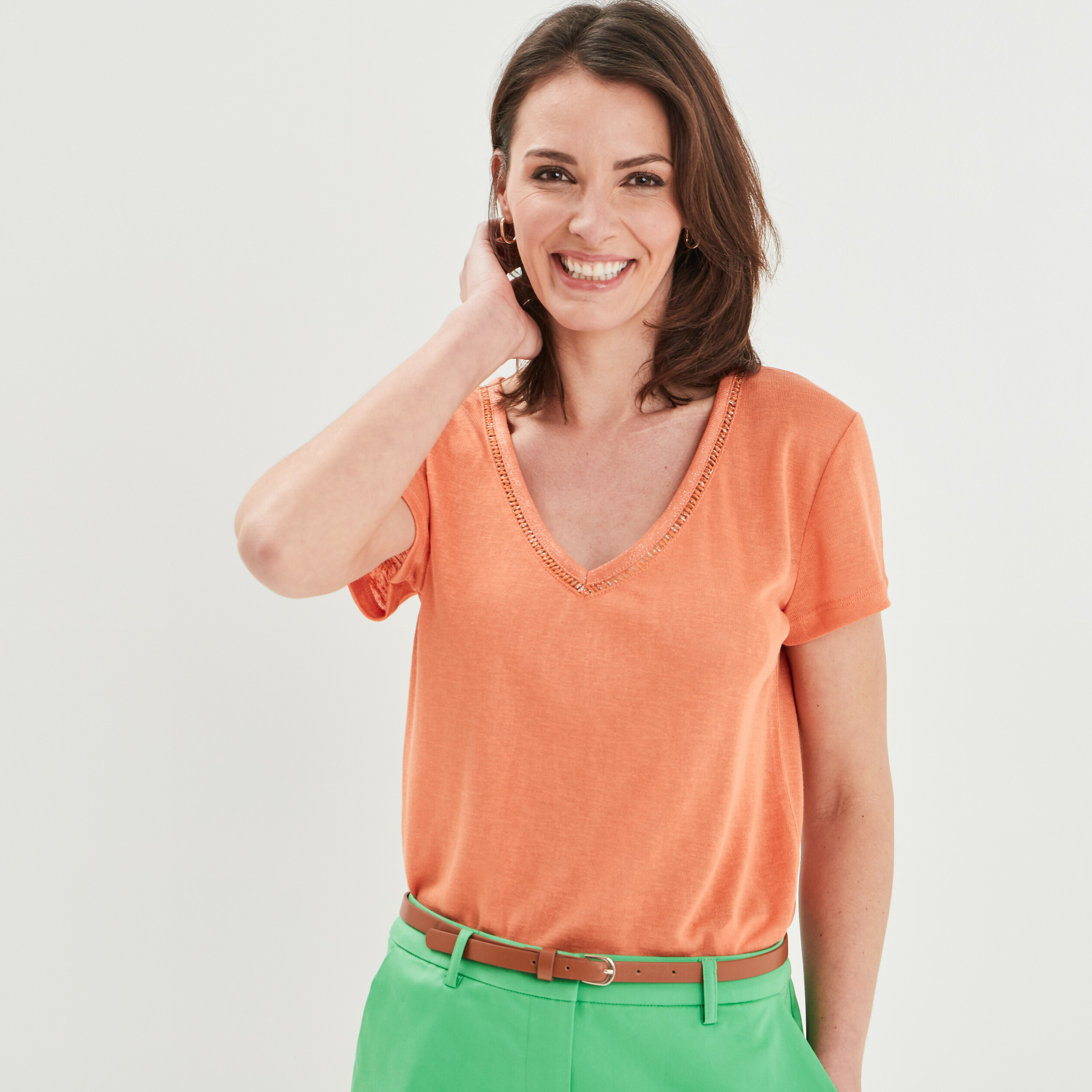 T-shirt à manches courtes orange corail femme | La Halle