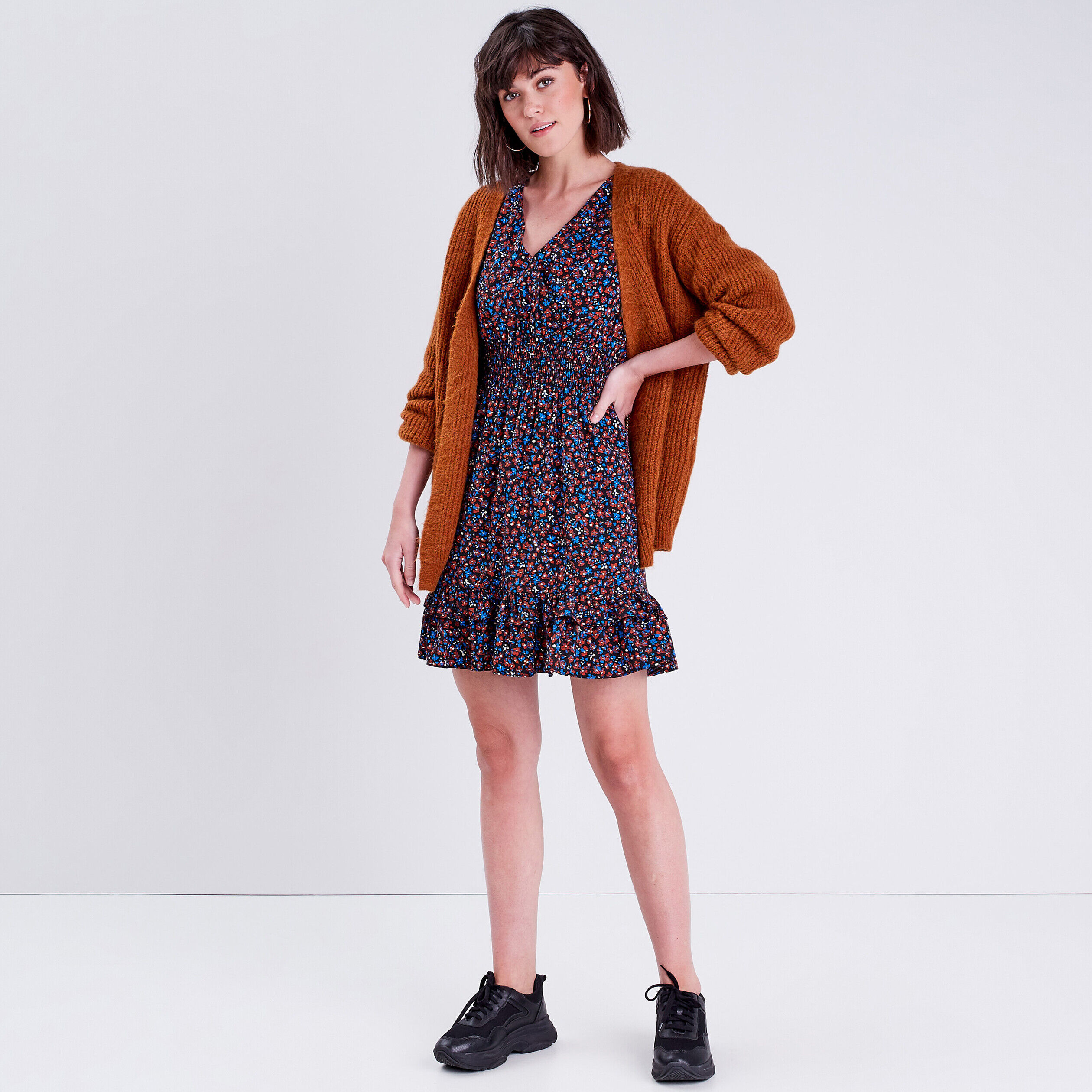 Robe droite smockée noir femme | Cache Cache