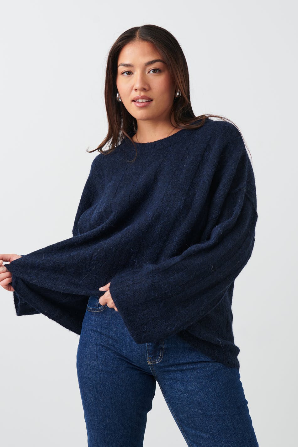 Wide rib knitted sweater