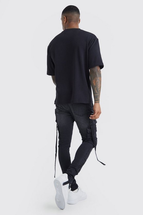 Super Skinny Stretch Cargo-Jeans mit Riemchen