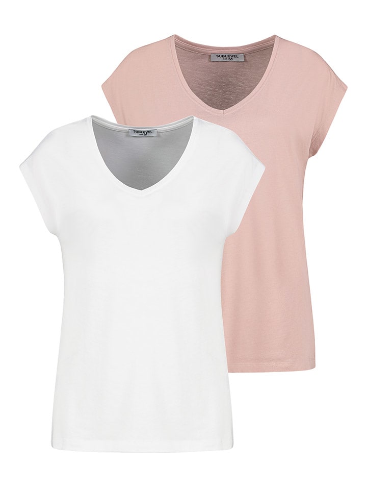 Sublevel 2er-Set: Shirts in Rosa/ Weiß günstig kaufen