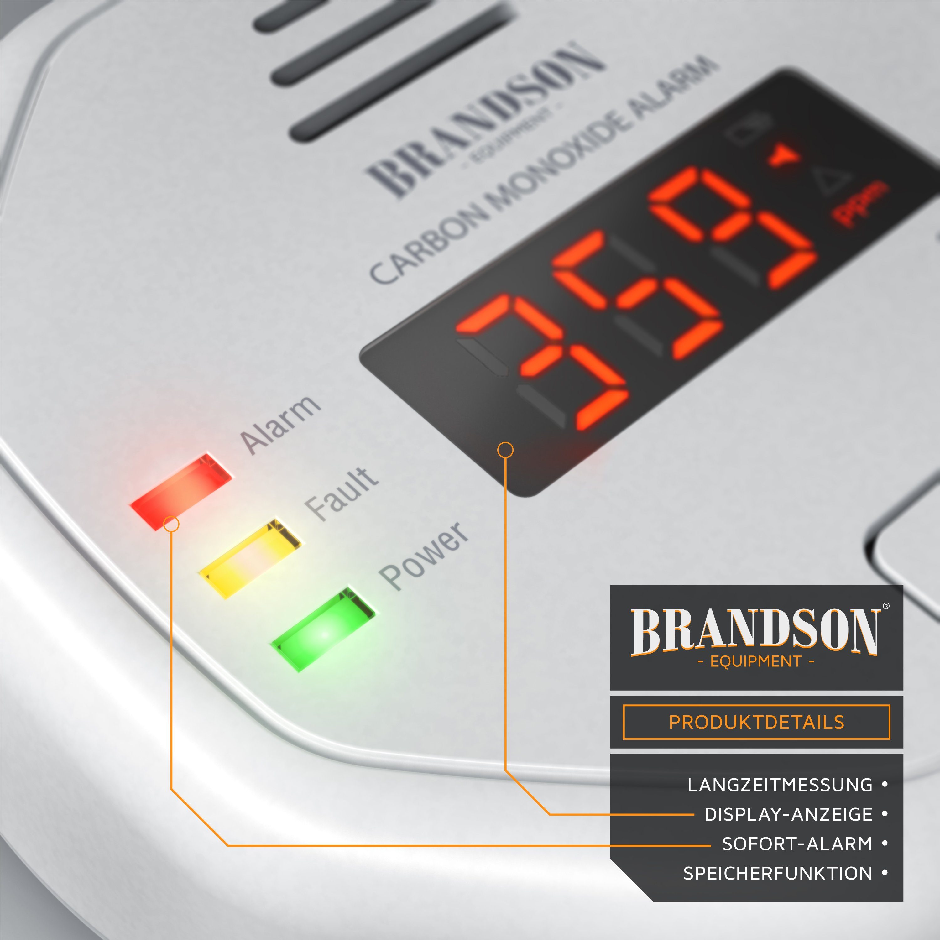 Brandson CO-Melder (Kohlenmonoxid Melder mit LCD Display, CO Alarm, 7-10 Jahre Batterie)