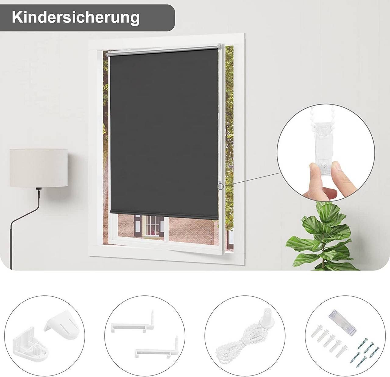 Verdunklungsrollo, Woltu, verdunkelnd, verspannt, Klemmfix, ohne Bohren easyfix