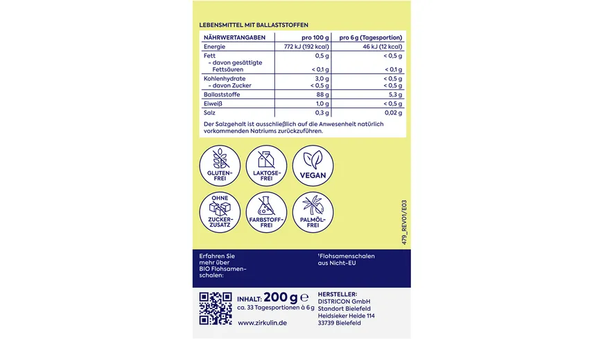 Zirkulin Flohsamenschalen Bio 200 g