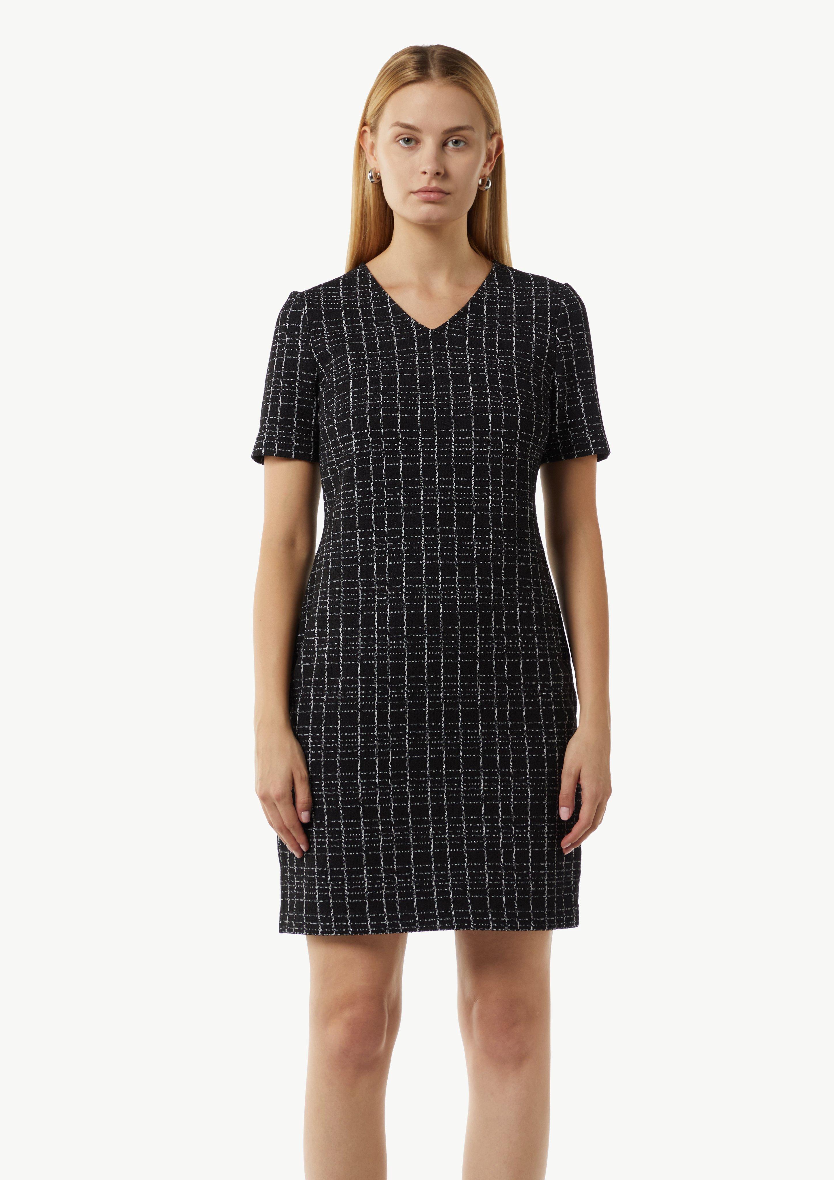 Schmales Bouclé-Kleid mit Karomuster - schwarz