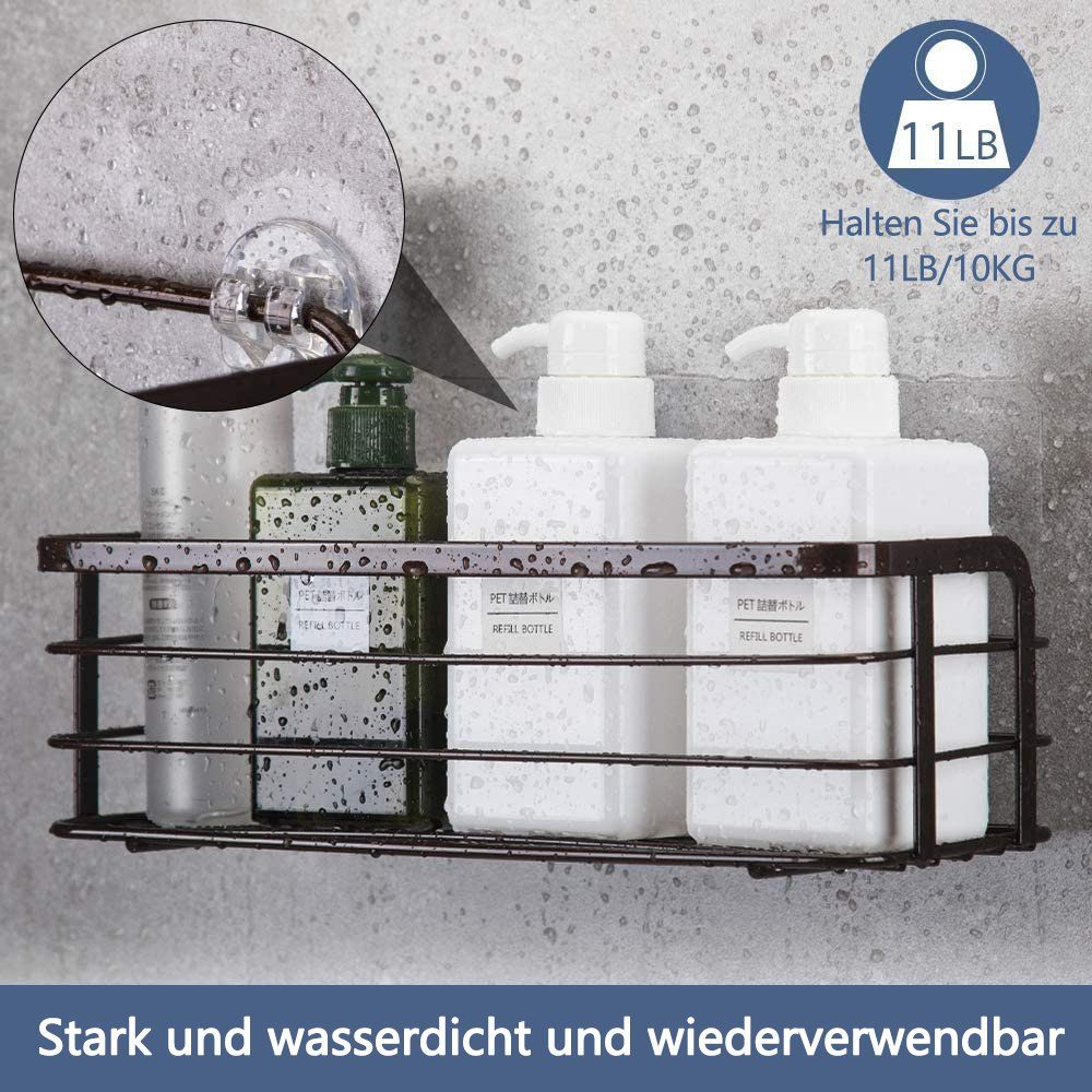Elegear Duschablage ohne Bohren aus Edelstahl, Duschkorb mit Starker Klebhaken, 10KG MAX, Set 2-tlg, Dusch Ablage mit Haken, Zubehör für Küche und Bad