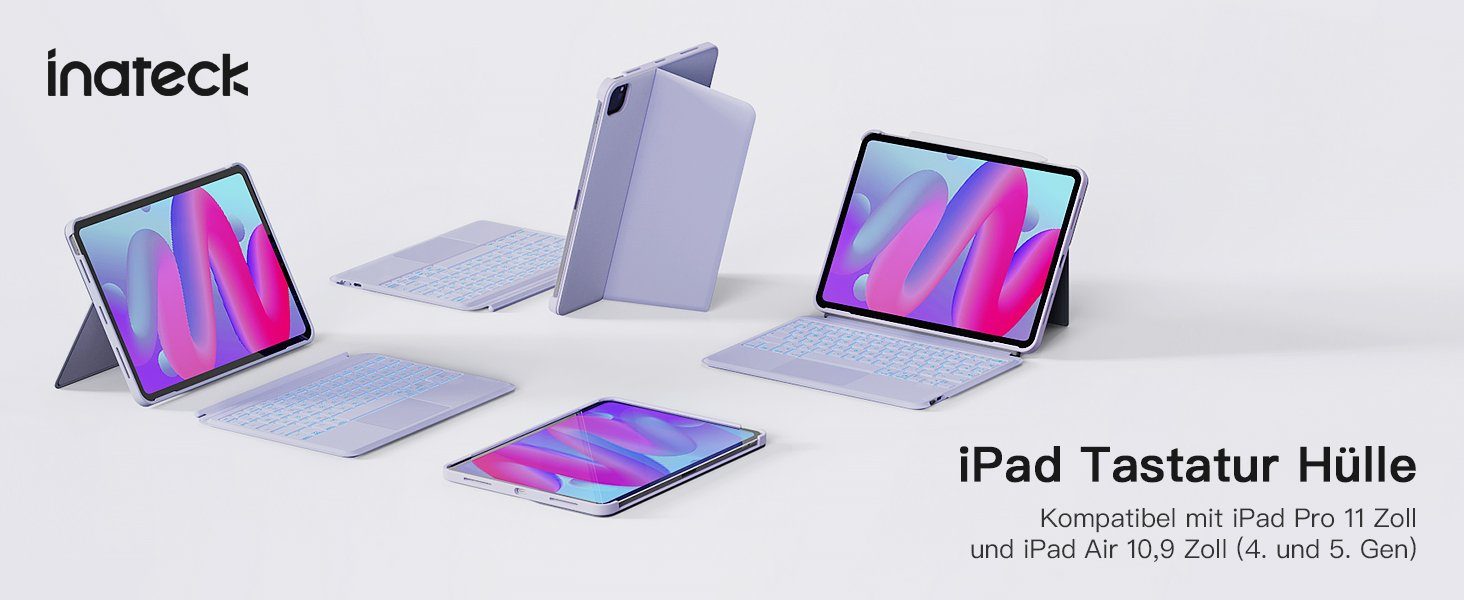 Inateck tastatur für iPad Air 5/4, iPad Pro 11 Zoll, Hoch-/Querformat Ständer iPad-Tastatur