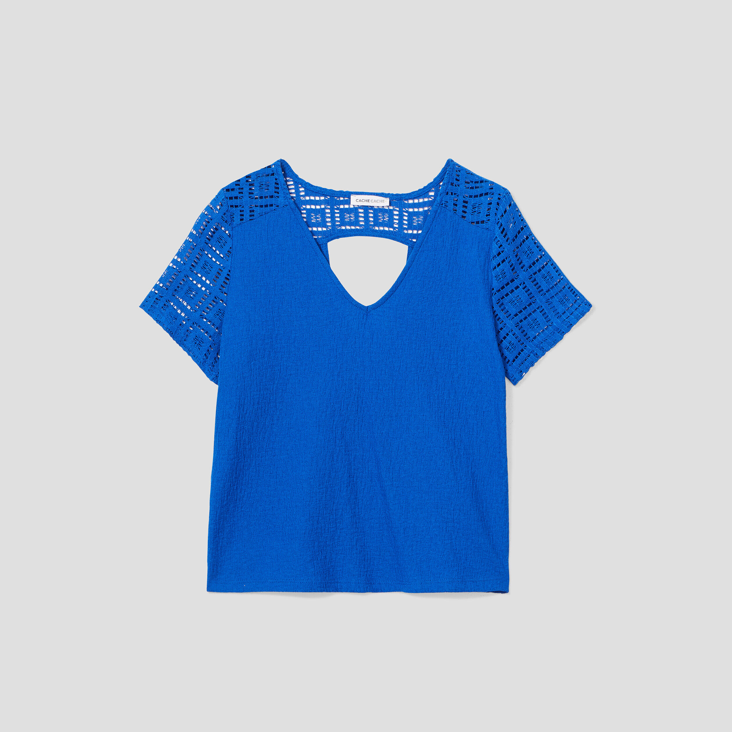 T-shirt col en V bleu roi femme | Cache Cache