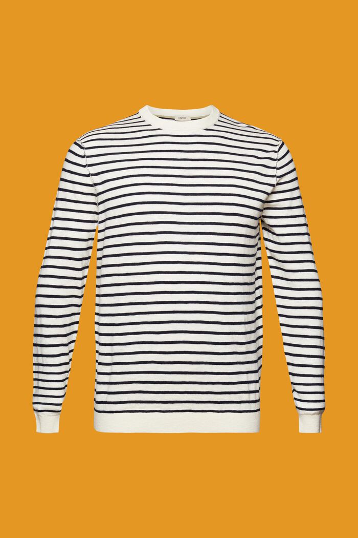 Gestreifter Rundhals Pullover, Baumwoll-Leinenmix