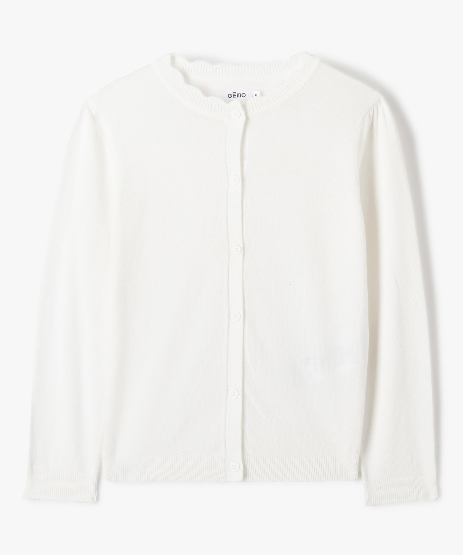 Gilet fille en maille fine à col fantaisie ecru | GEMO