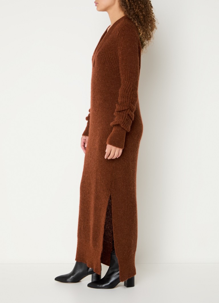 Abito lungo Vanilia in maglia grossa di misto lana d'alpaca con scollo a V