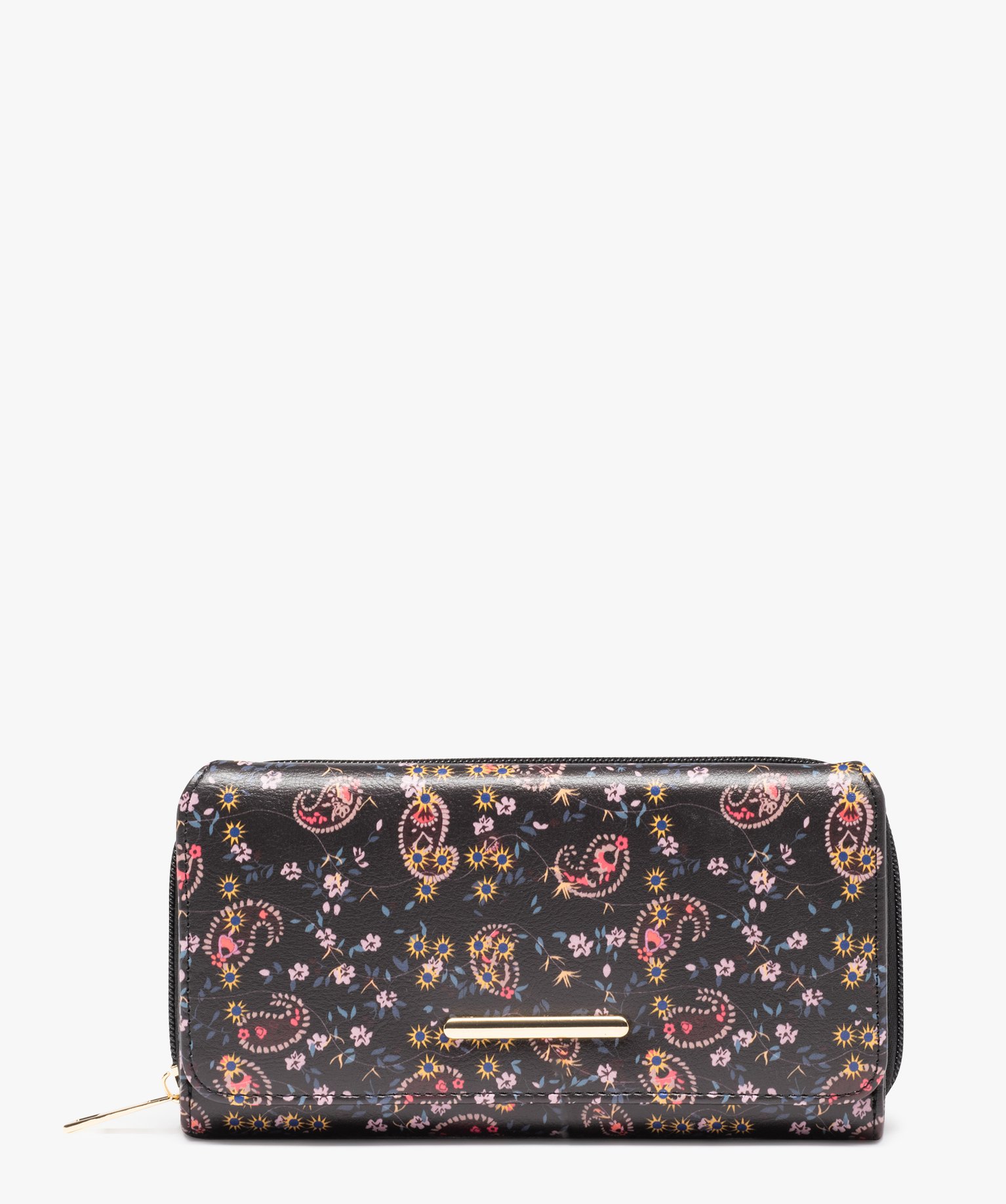 Portefeuille à motifs fleuris multi-compartiments femme noir | GEMO