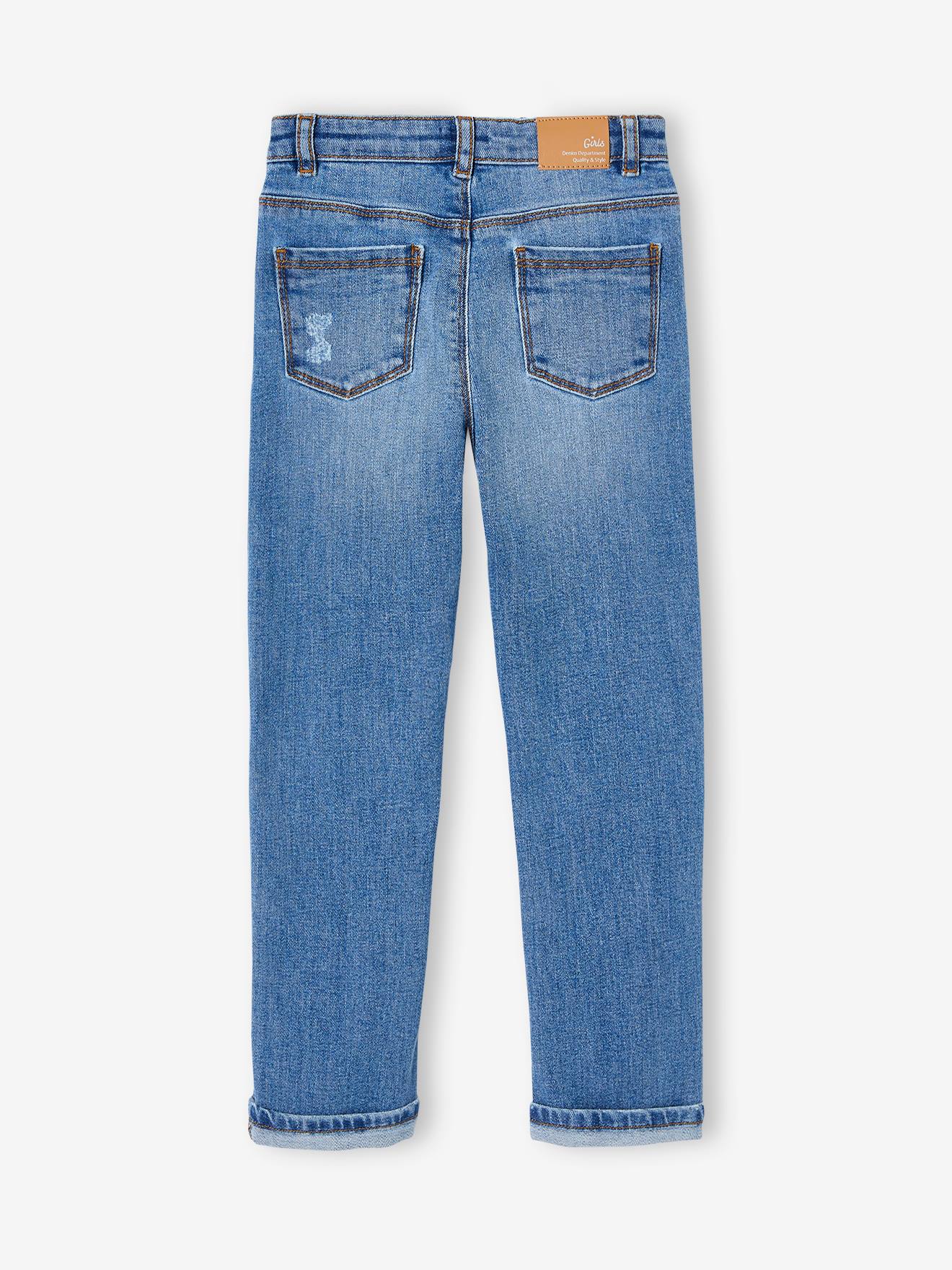 Vertbaudet Gerade Mädchen Jeans, Zierschleife - blue stone
