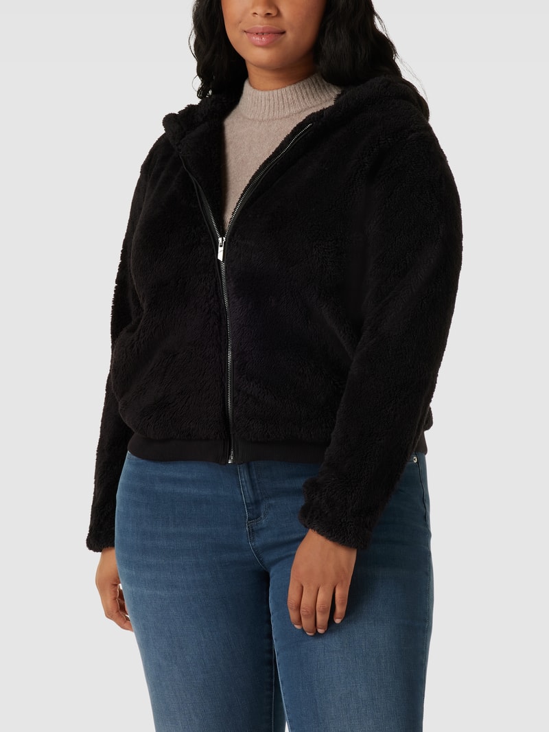 PLUS SIZE Sweatjacke aus Teddyfell mit Kapuze in schwarz