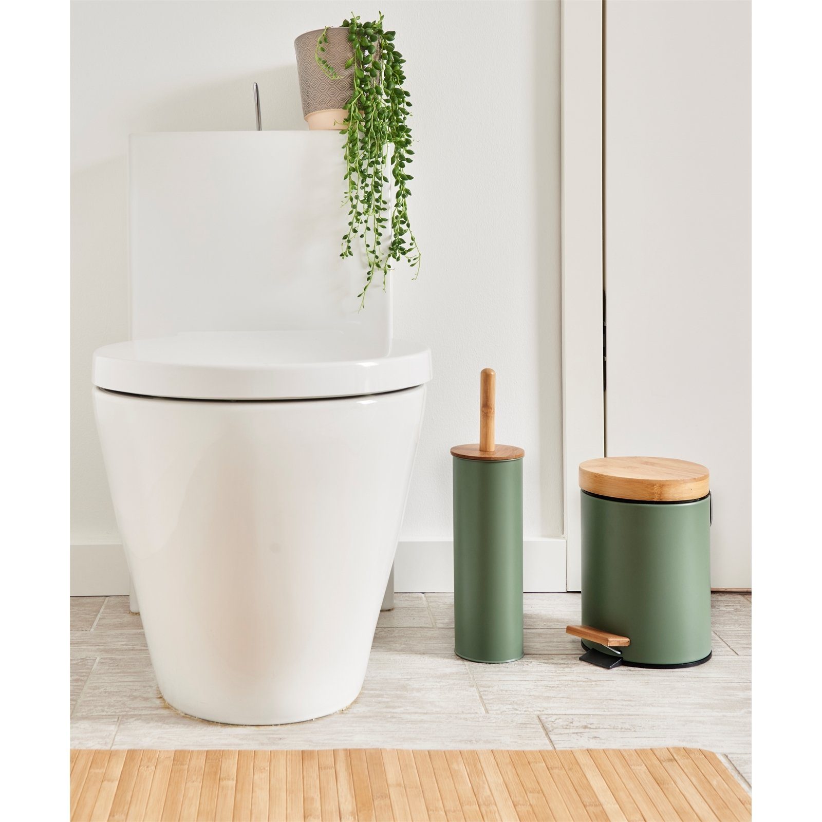 HTI-Living Kosmetikeimer WC Bürste und Kosmetikeimer Scandi Salbei