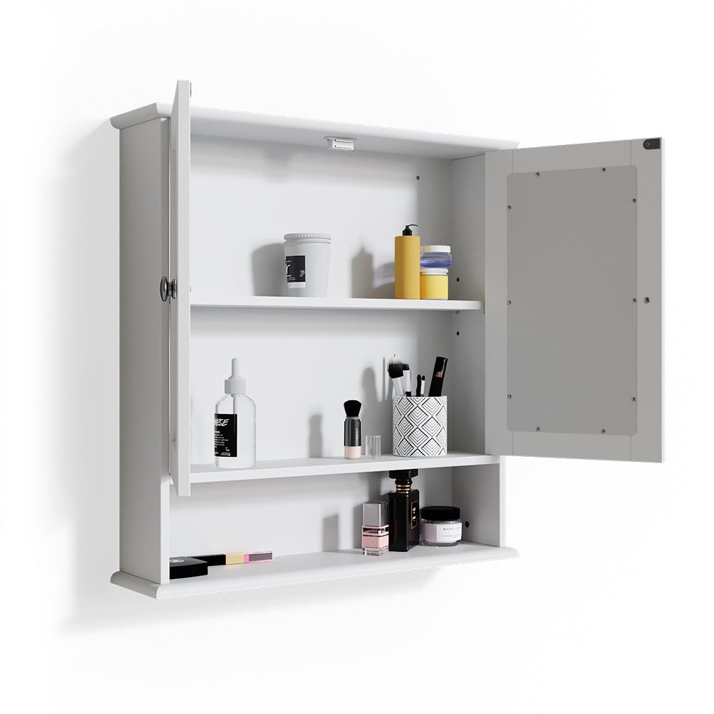Vicco Badezimmerspiegelschrank Spiegelschrank Badspiegel mit Ablage 2 Türen 58x56cm BIANCO Weiß