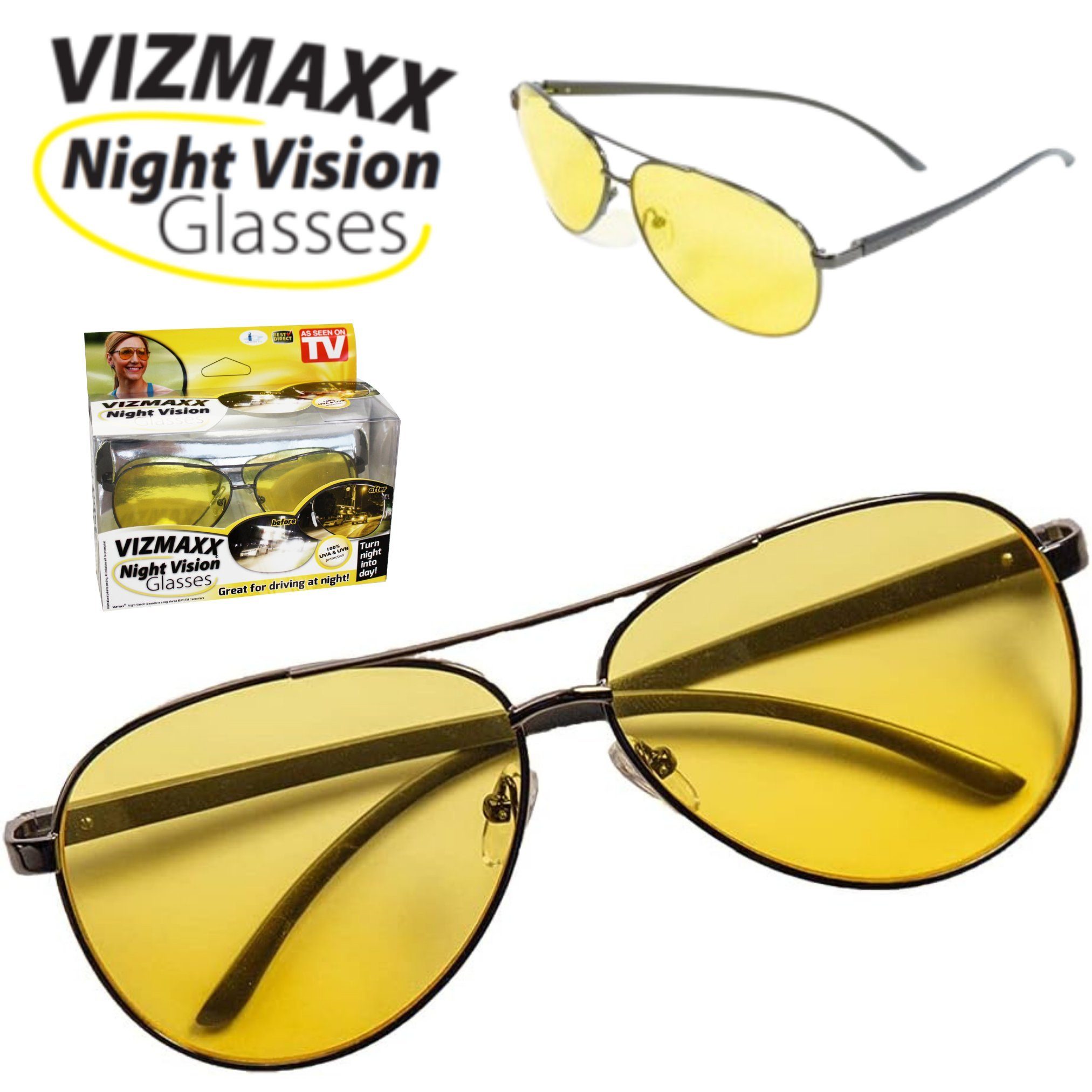 Best Direct® Brille Vizmaxx® Tag- und Nachtsicht Brille, Nachtfahrbrille mit polarisierten Gläser, Autofahrerbrille gelb