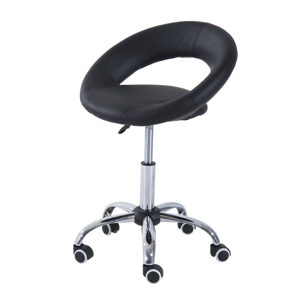 HOMCOM Rollhocker Arbeitshocker Drehhocker Bürostuhl höhenverstellbar, PU Metall, Schwarz, 50 x 54 x (66-78) cm