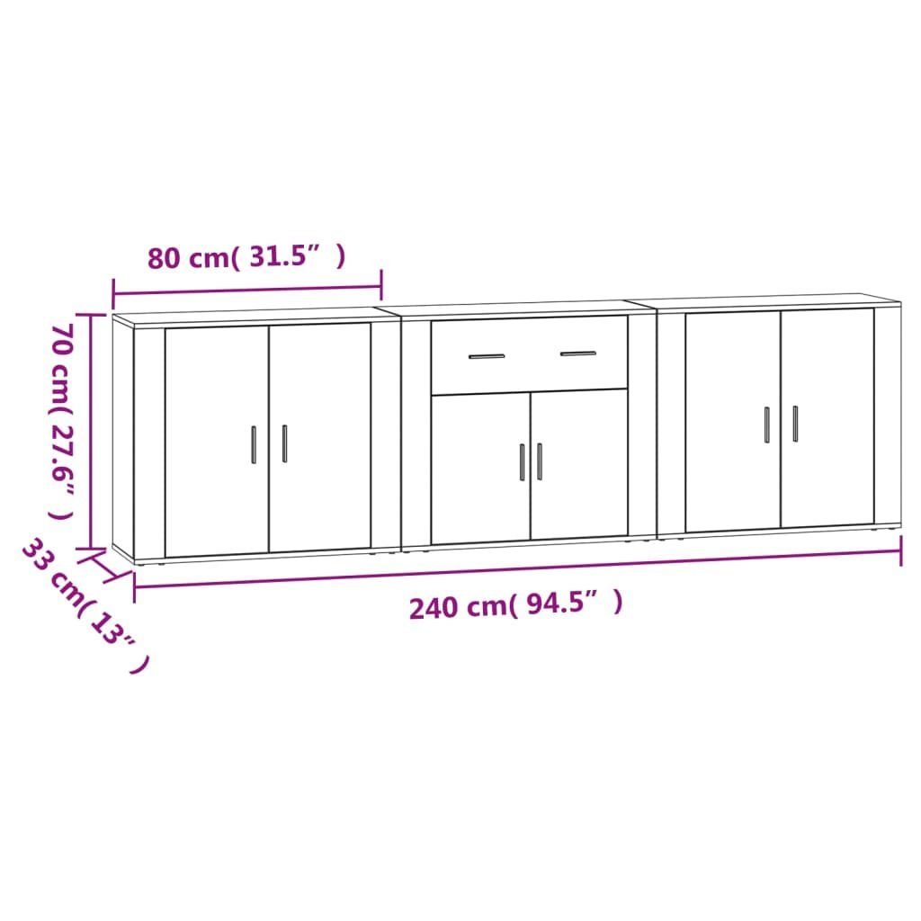 vidaXL Sideboard Sideboards 3 Stk. Räuchereiche Holzwerkstoff (3 St)