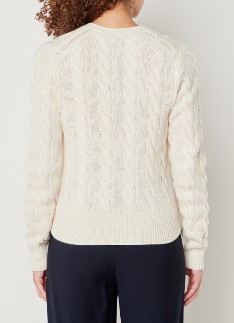 Cardigan tricotat cu împletituri din cașmir, de la Ralph Lauren.