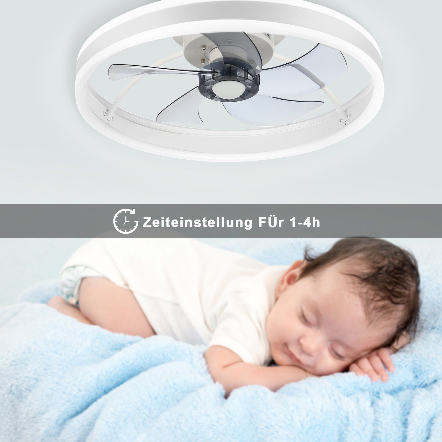 LETGOSPT Deckenventilator 36W LED Deckenlampe mit Fan, 6 Geschwindigkeiten, Deckenventilatoren Schlafzimmer Wohnzimmer Licht