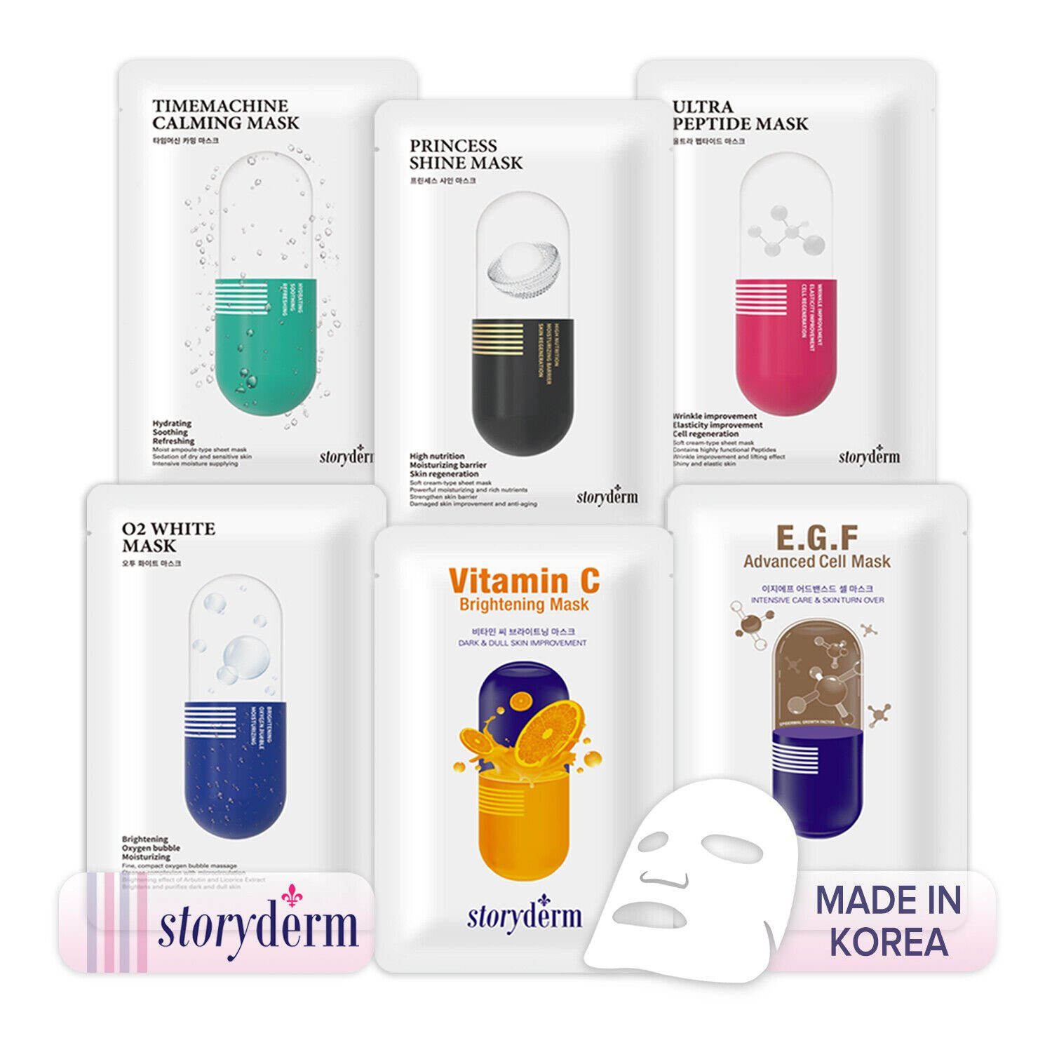 Storyderm Gesichtsmaske NEUHEIT aus Korea Premium Gesichtsmaske Storyderm Pflege Tuchmaske Vitamin C, 1-tlg.