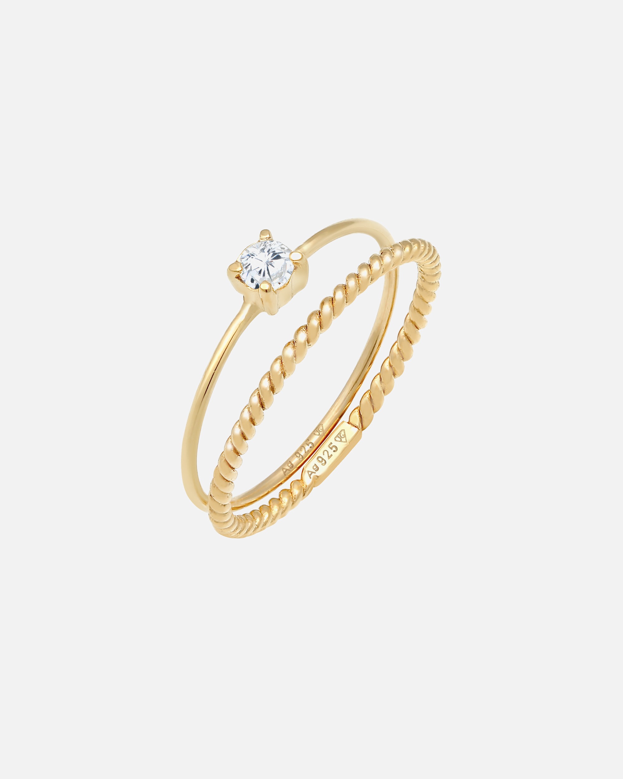 Anillo Elli para mujer, modelo Twisted Trend, con circonita cúbica, engastado en plata de ley 925 chapada en oro.