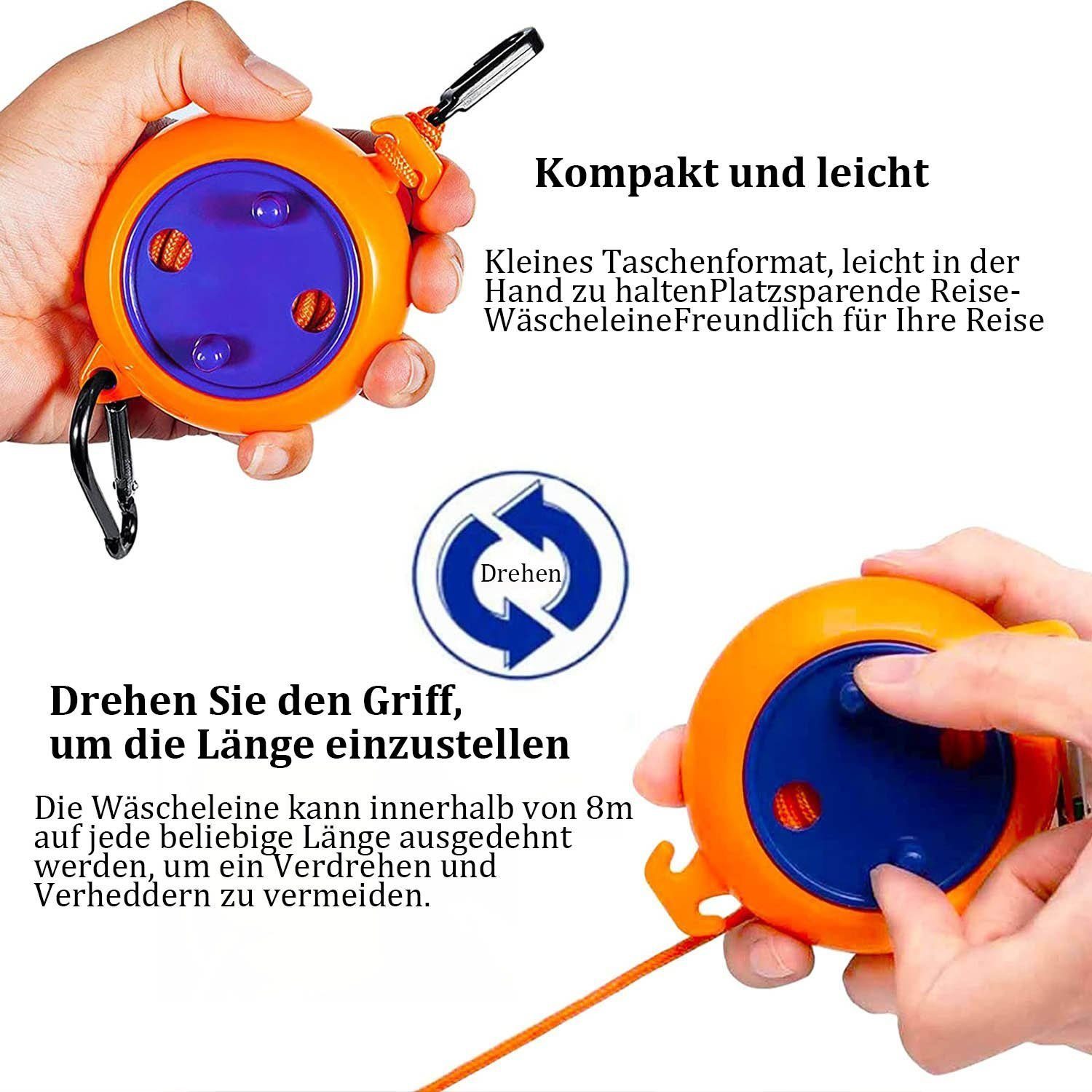 Blusmart Wand-Wäscheleine 8m Wäscheleine Camping Tragbare Wäscheständer, für Badezimmer, Waschküche, Garten oder Reise