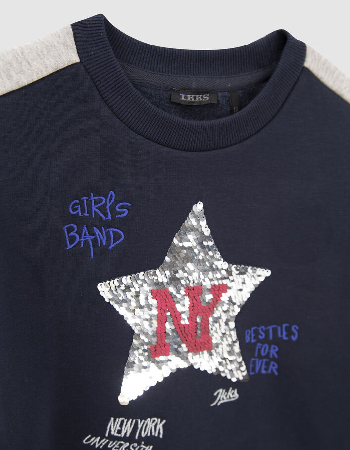 Sweat marine avec étoile sequins réversibles fille