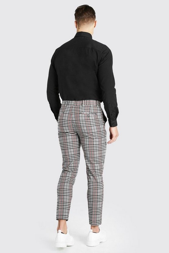 Graue karierte Skinny Anzughose