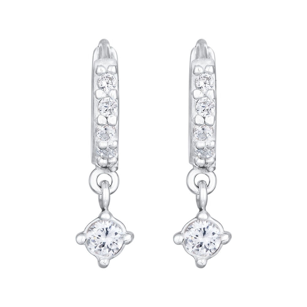 Elli Elli Boucles d'Oreilles Femmes créoles pendentif minimaliste solitaire avec crist Boucles d'oreilles