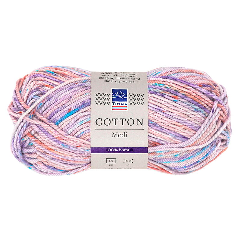 Cotton medi garn rød/lilla/blå print