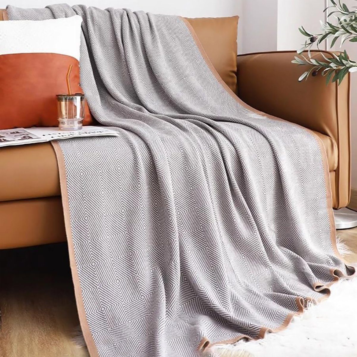 Baumwollbettdecke, Klassische Strickdecke im nordischen Stil, gemütlich und zeitlos, flowgoer, Gemütliche dekorative Freizeitwurfdecke, gemütlich