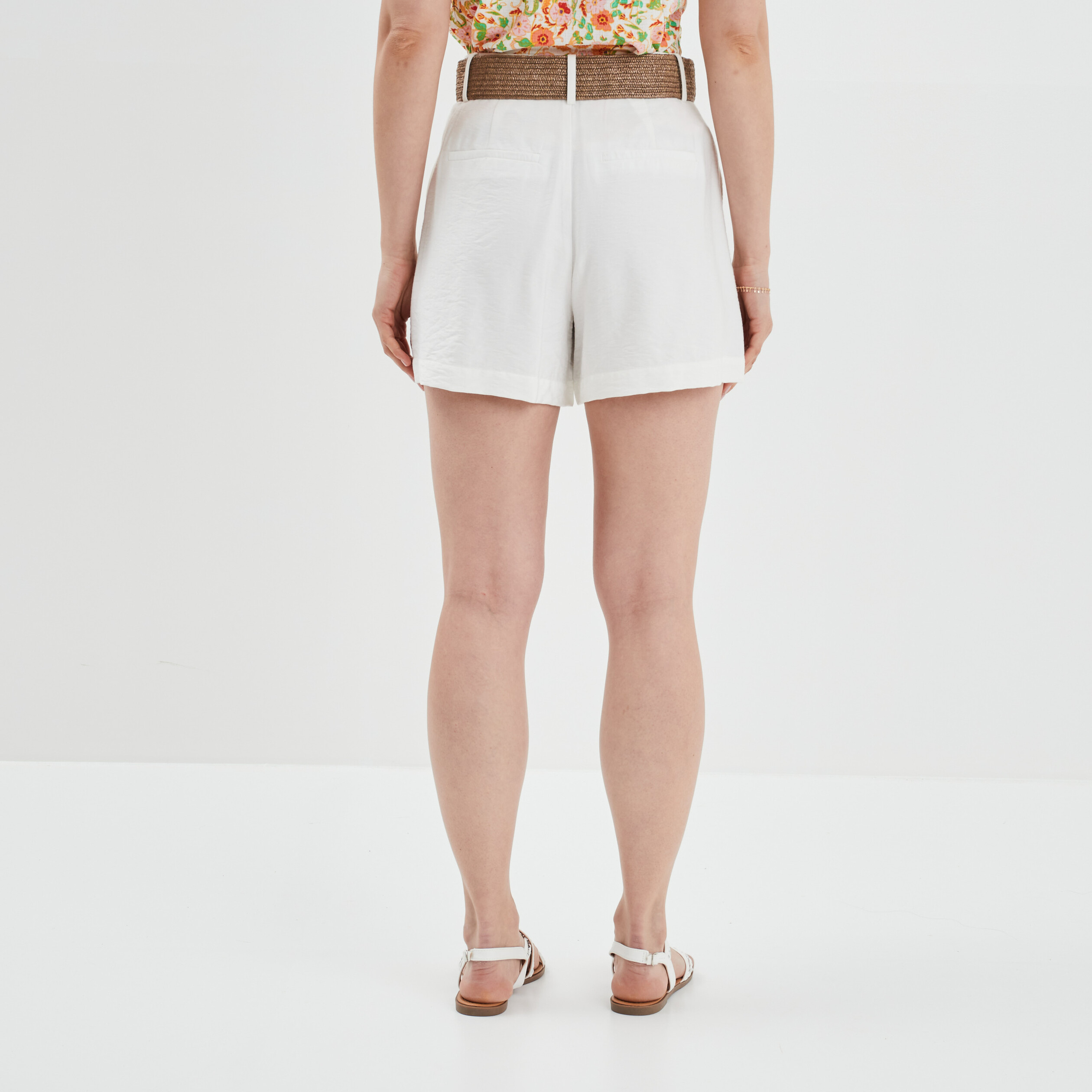 Short évasé avec ceinture blanc femme | La Halle
