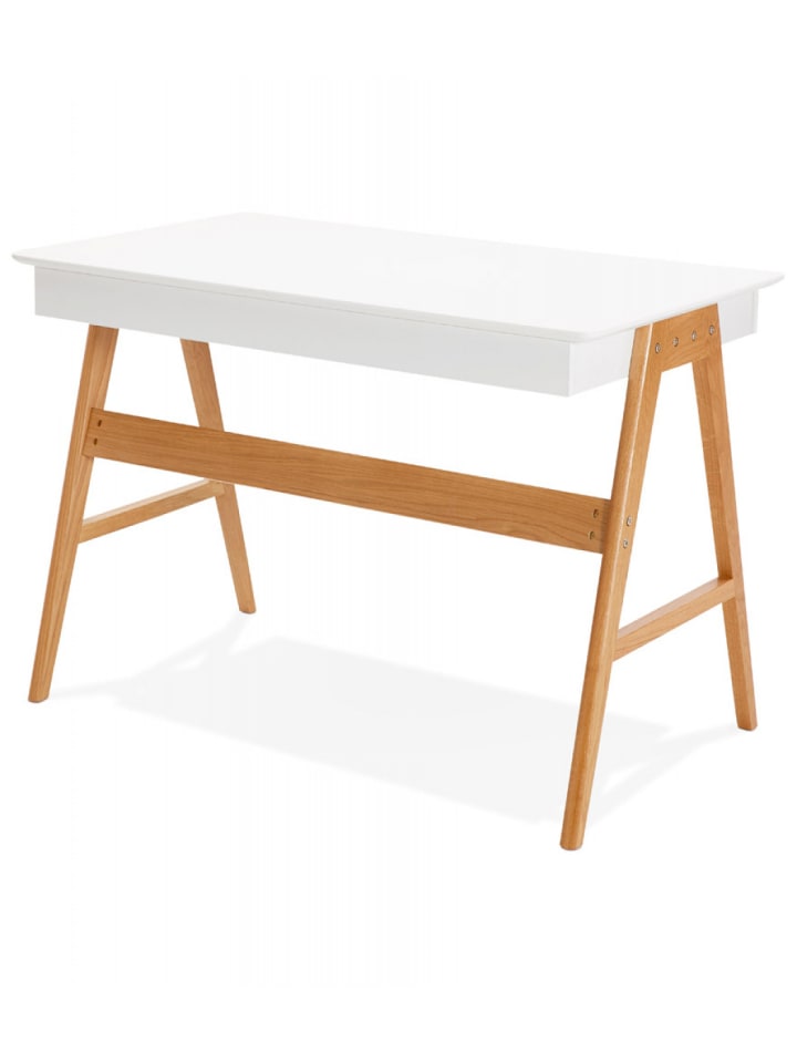 KADIMA DESIGN Schreibtisch SIROKO mit Eichenbeinen | Geradliniges Design in Weiß-Beige günstig kaufen onesize