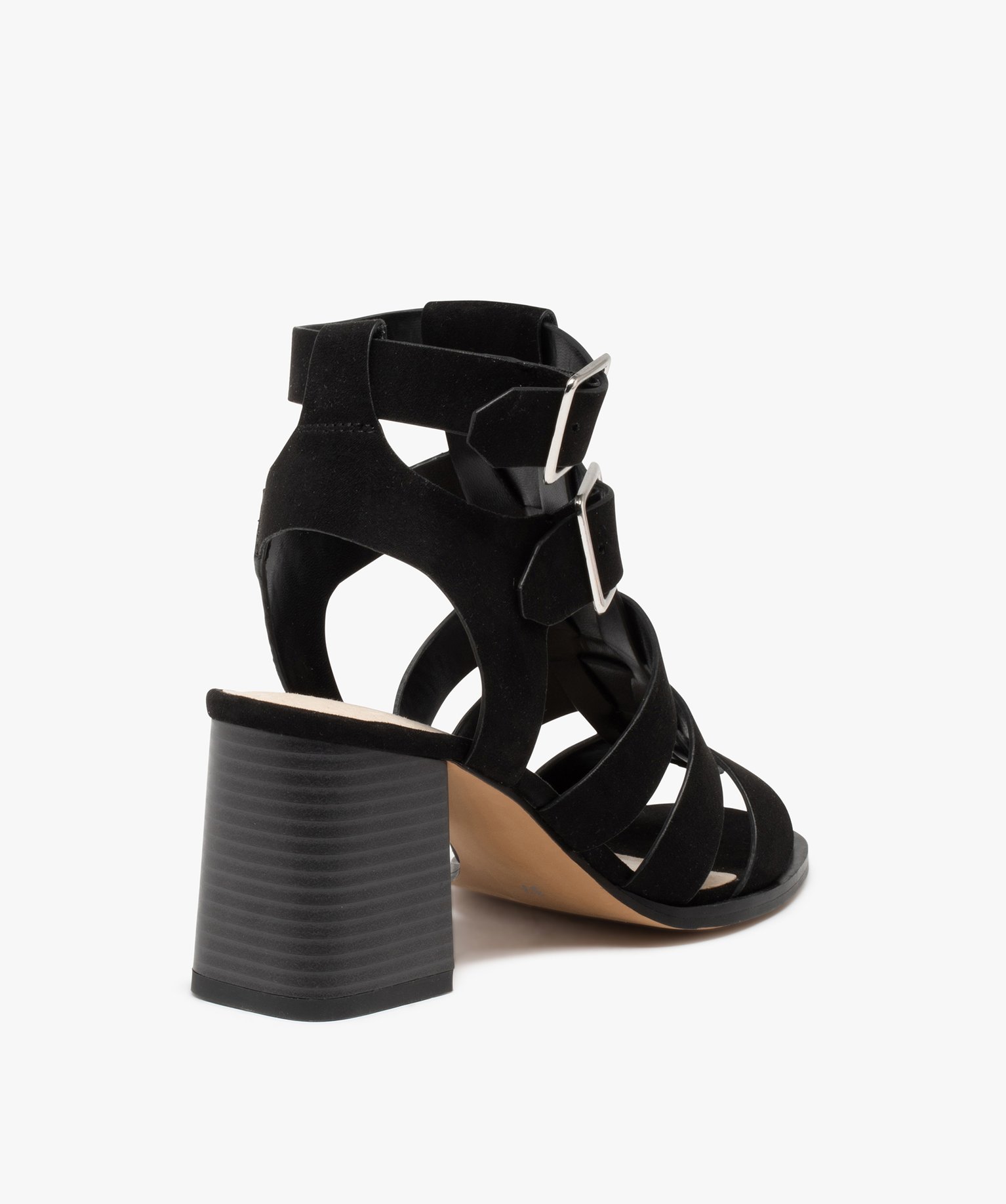 Sandales femme à talon et tige montante style spartiates noir | GEMO