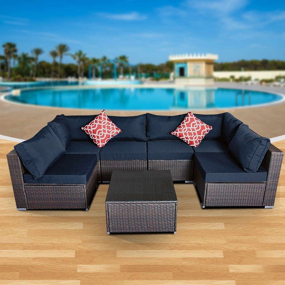 Mucola Gartenlounge-Set Gartenmöbel Sitzgruppe Lounge Rattanmöbel Gartenset XXL Marineblau, (Stück, 24-tlg), Hochdichter Schaumstoff