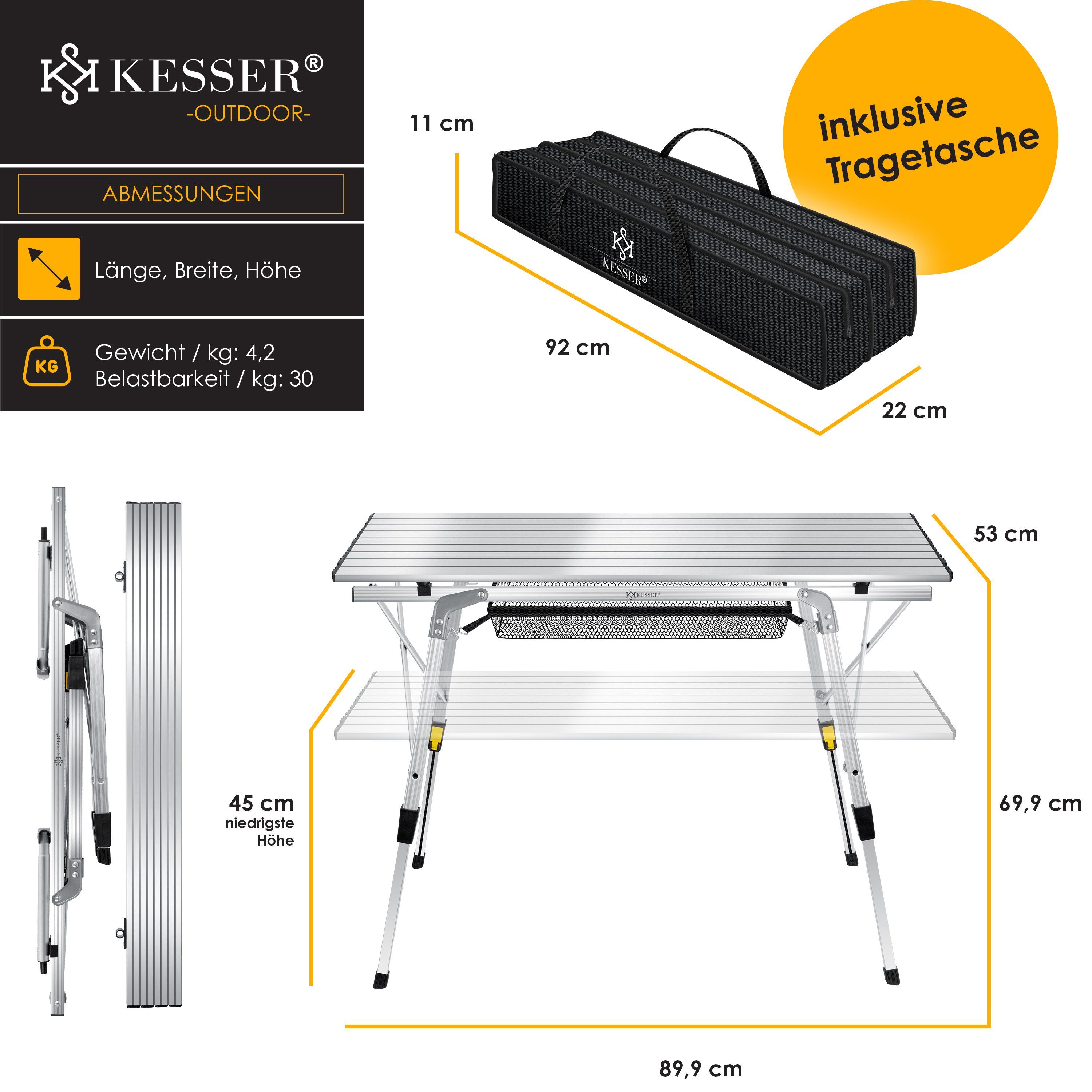 KESSER Campingtisch, Campingtisch faltbar Klapptisch Camping Tisch Aluminiumahmen