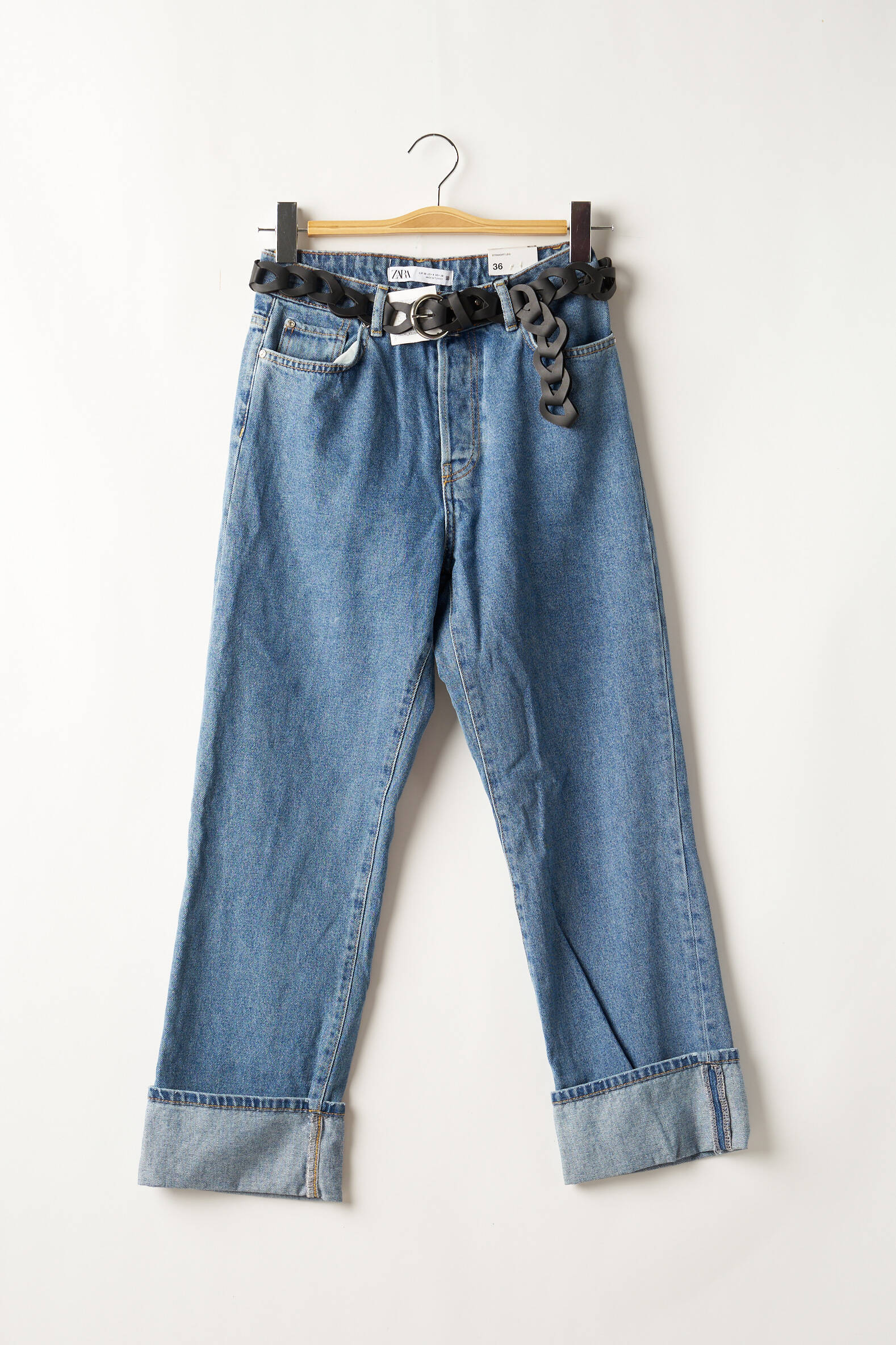 Zara Jeans Coupe Large Femme couleur bleu