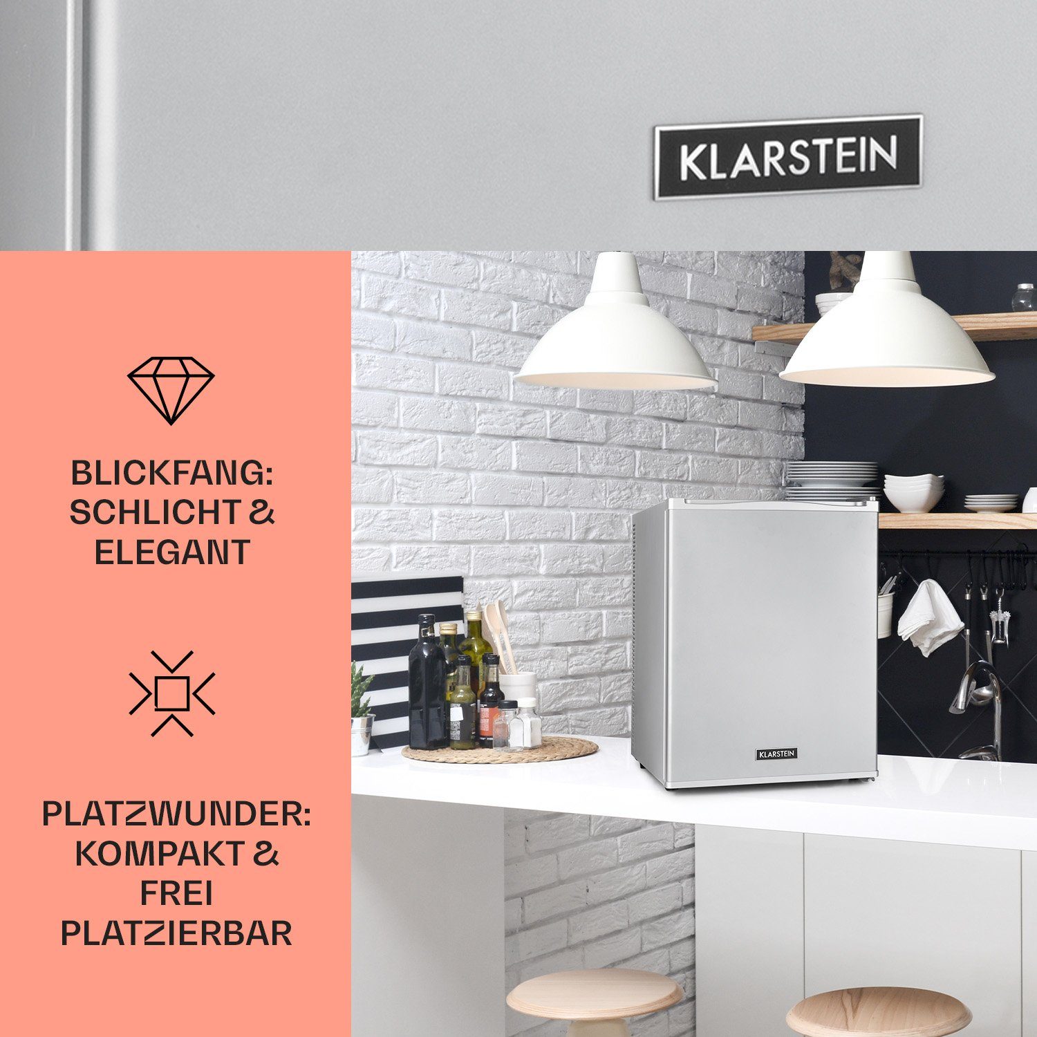 Klarstein Table Top Kühlschrank HEA-HappyHour-42Slb 10035246A, 53.5 cm hoch, 40 cm breit, Hausbar Minikühlschrank ohne Gefrierfach klein Kühlschrank Getränke