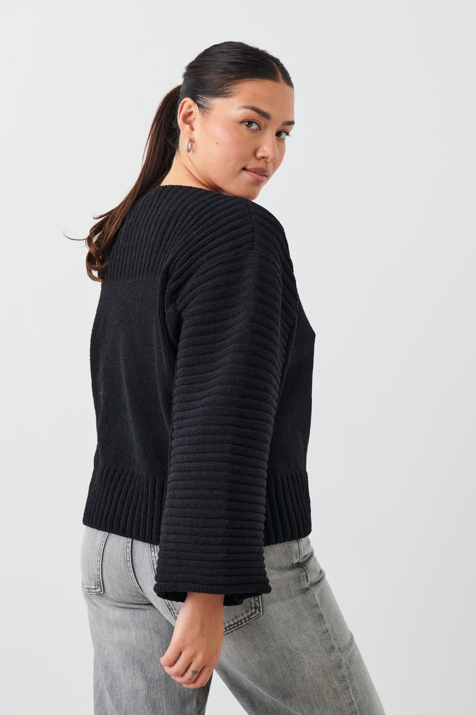 Rib boatneck knit sweater